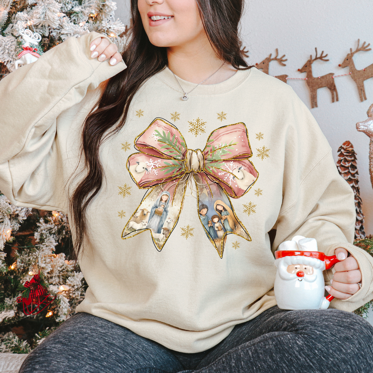 Jesus Christmas Coquette Bow Sweatshirts