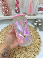 Pink Christmas Glass Can
