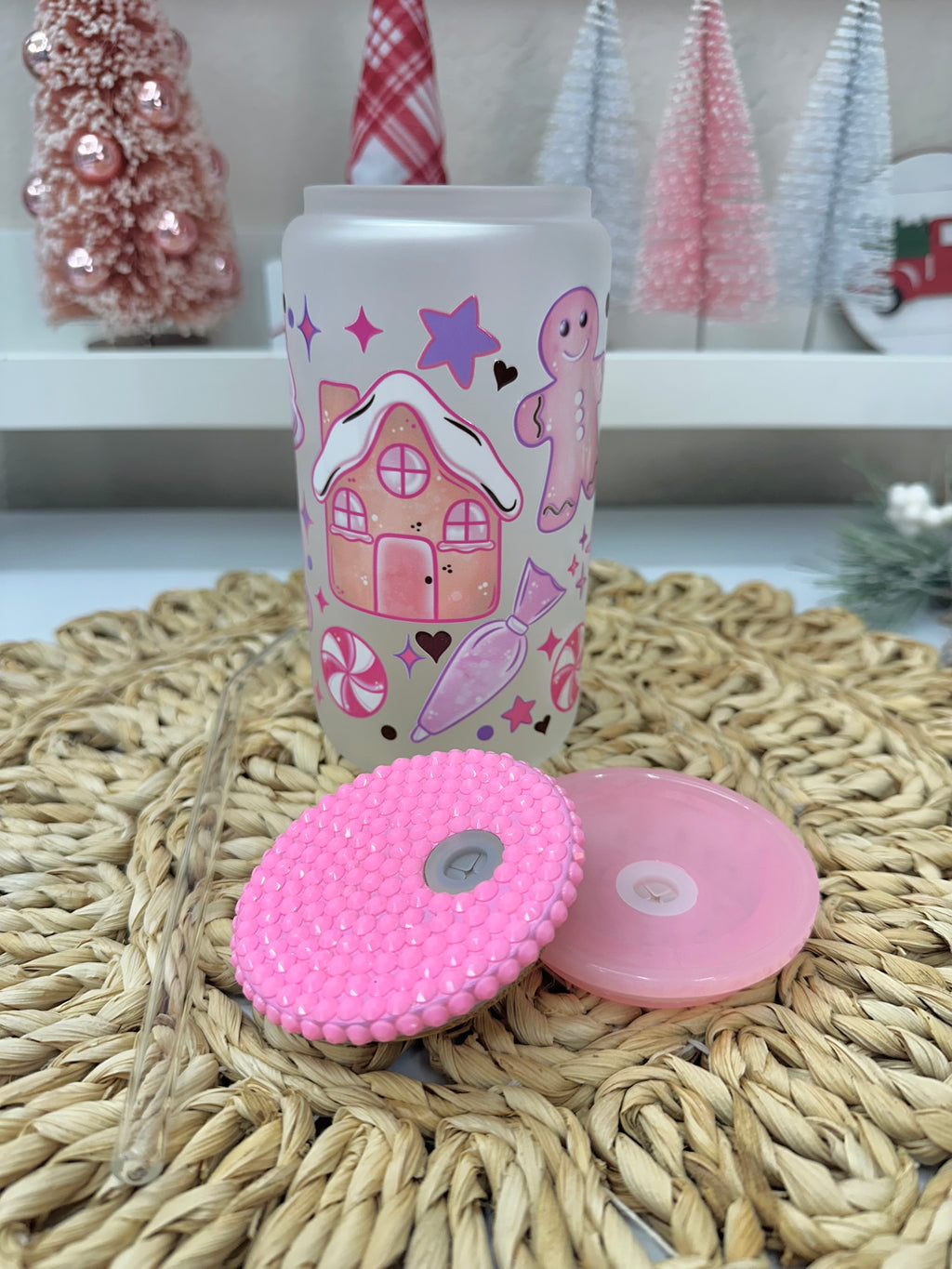 Pink Christmas Glass Can