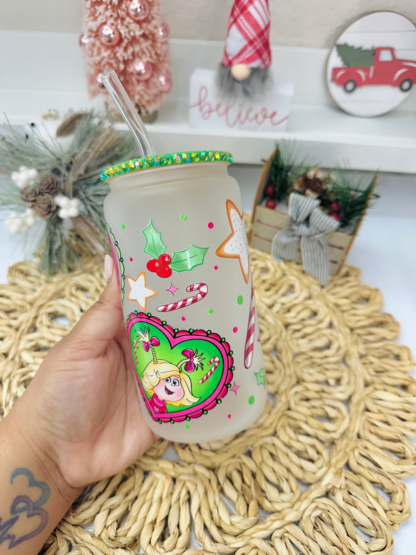 Christmas Hearts Glass Cup