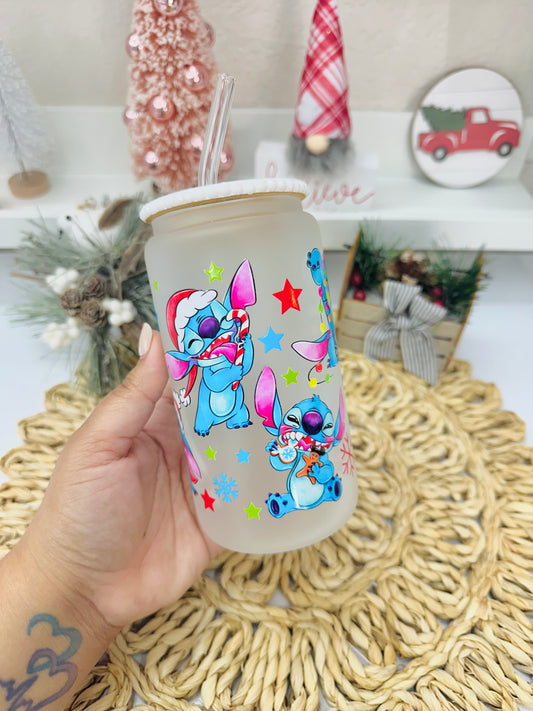 Cute Alien Christmas Glass Cup