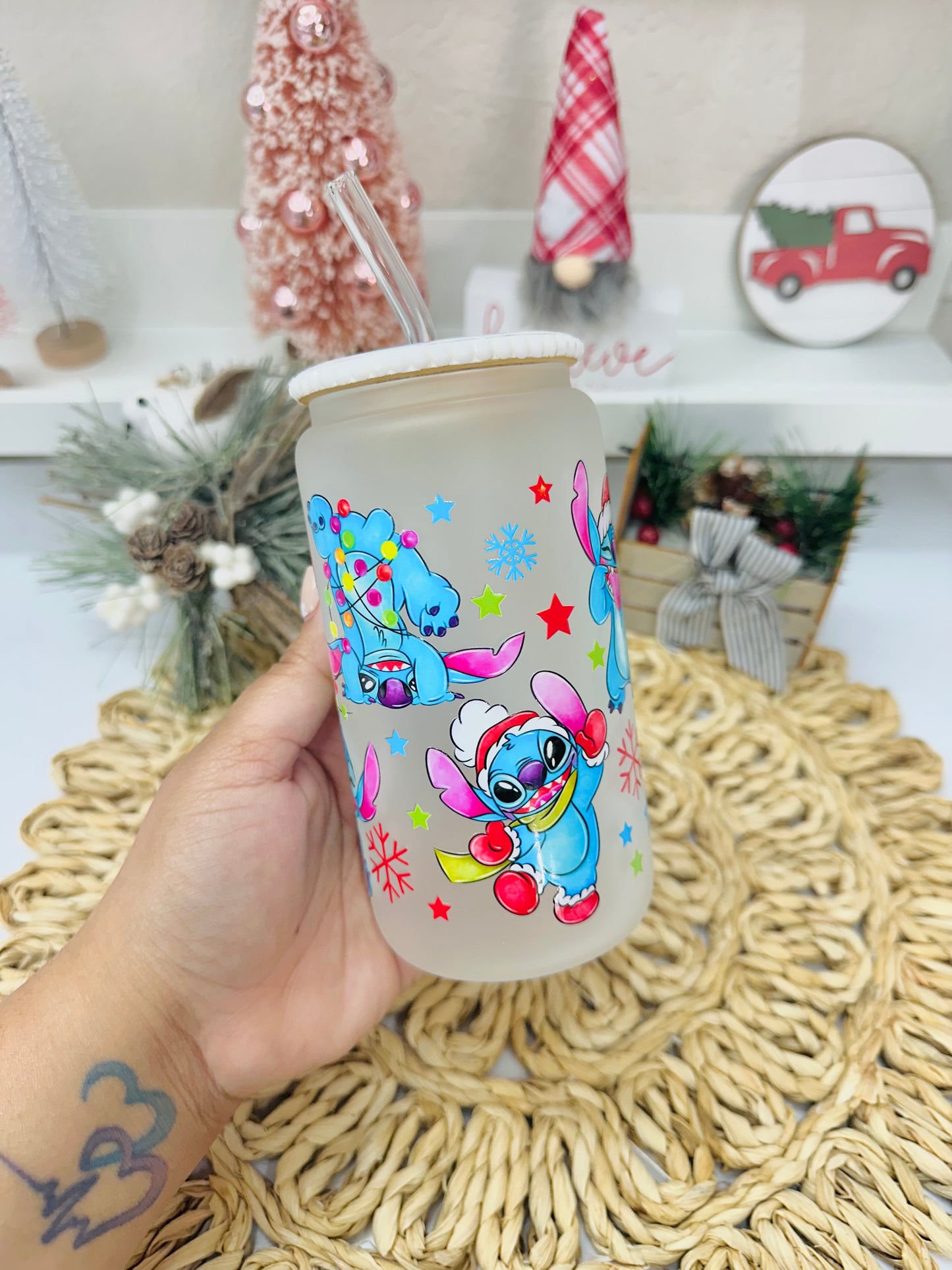 Cute Alien Christmas Glass Cup