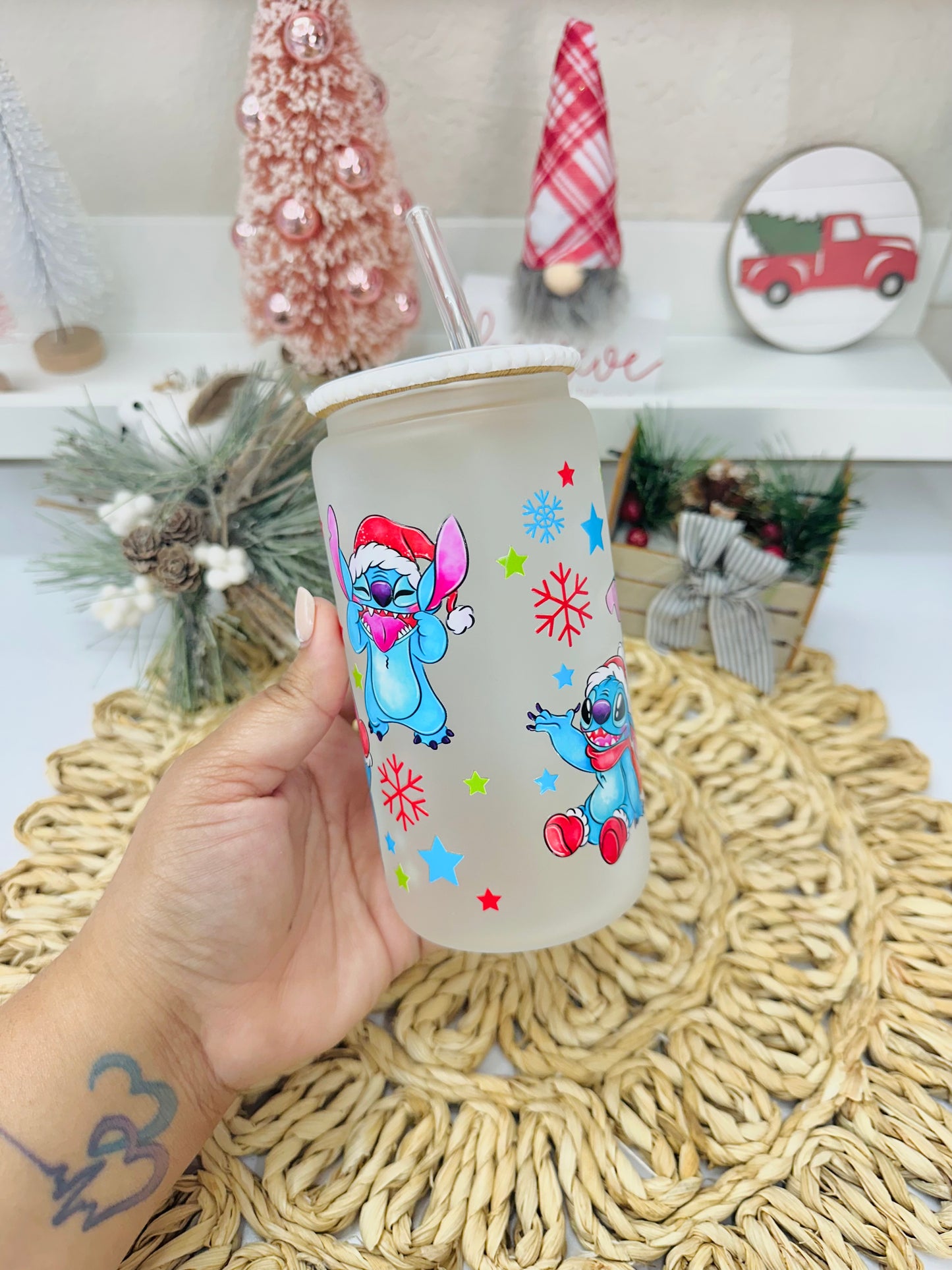 Cute Alien Christmas Glass Cup