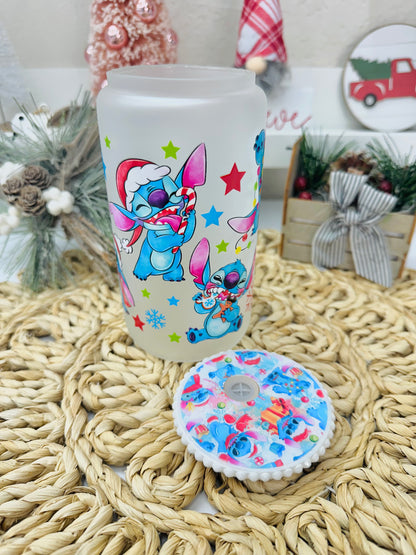 Cute Alien Christmas Glass Cup