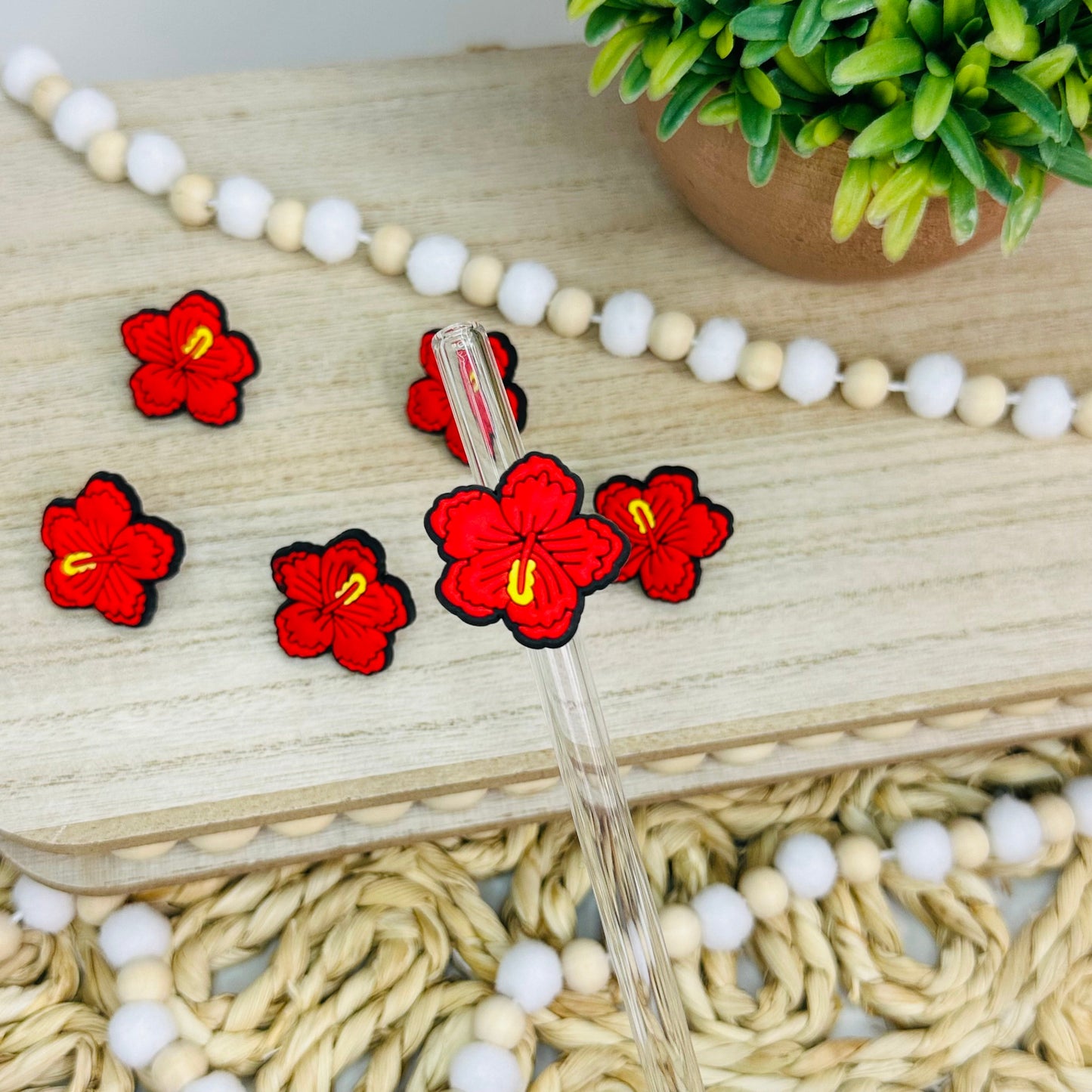 Red Flower | Straw Charms