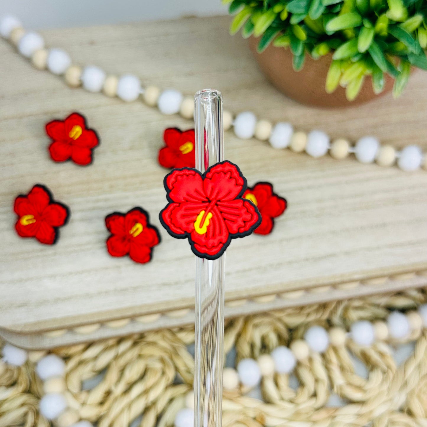 Red Flower | Straw Charms