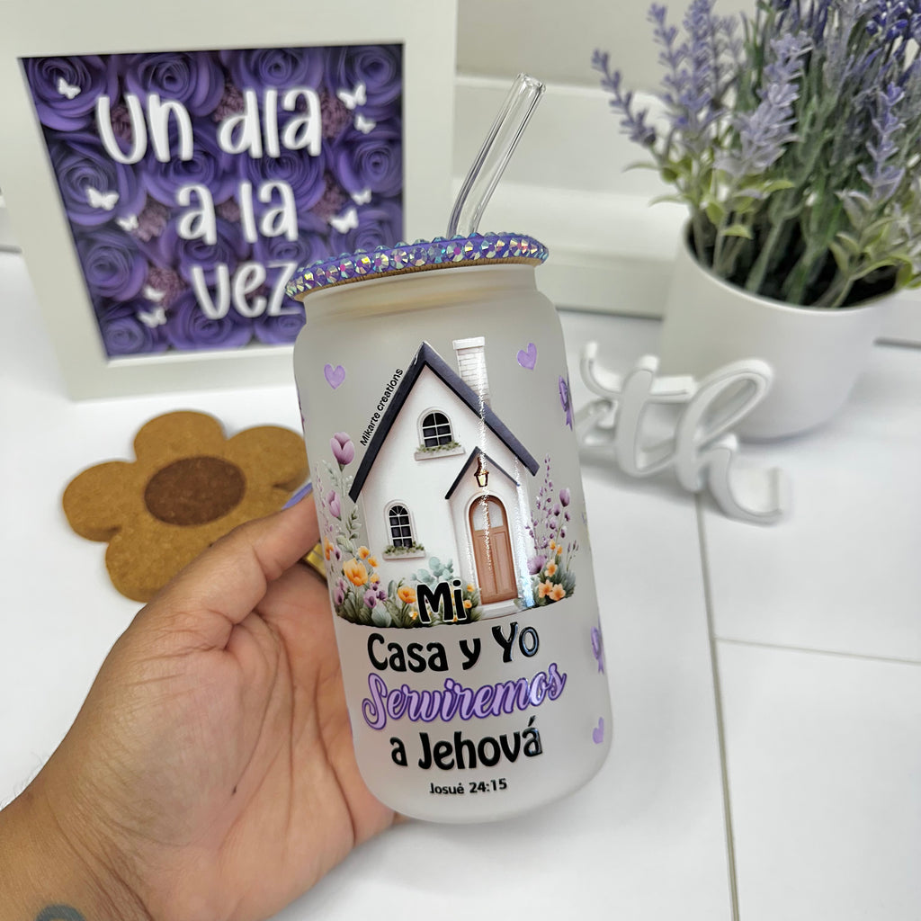 My House and I Will Serve Jehovah Glass Can