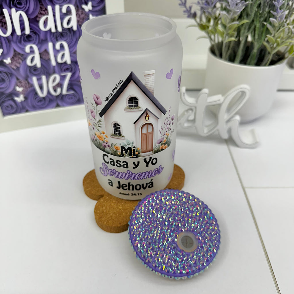 My House and I Will Serve Jehovah Glass Can